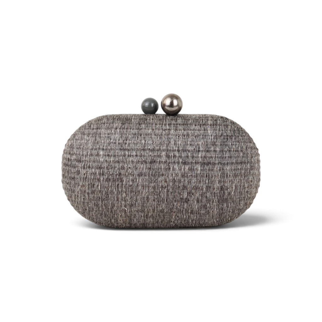 Bolsa Clutch Festa Oval Palha Cinza