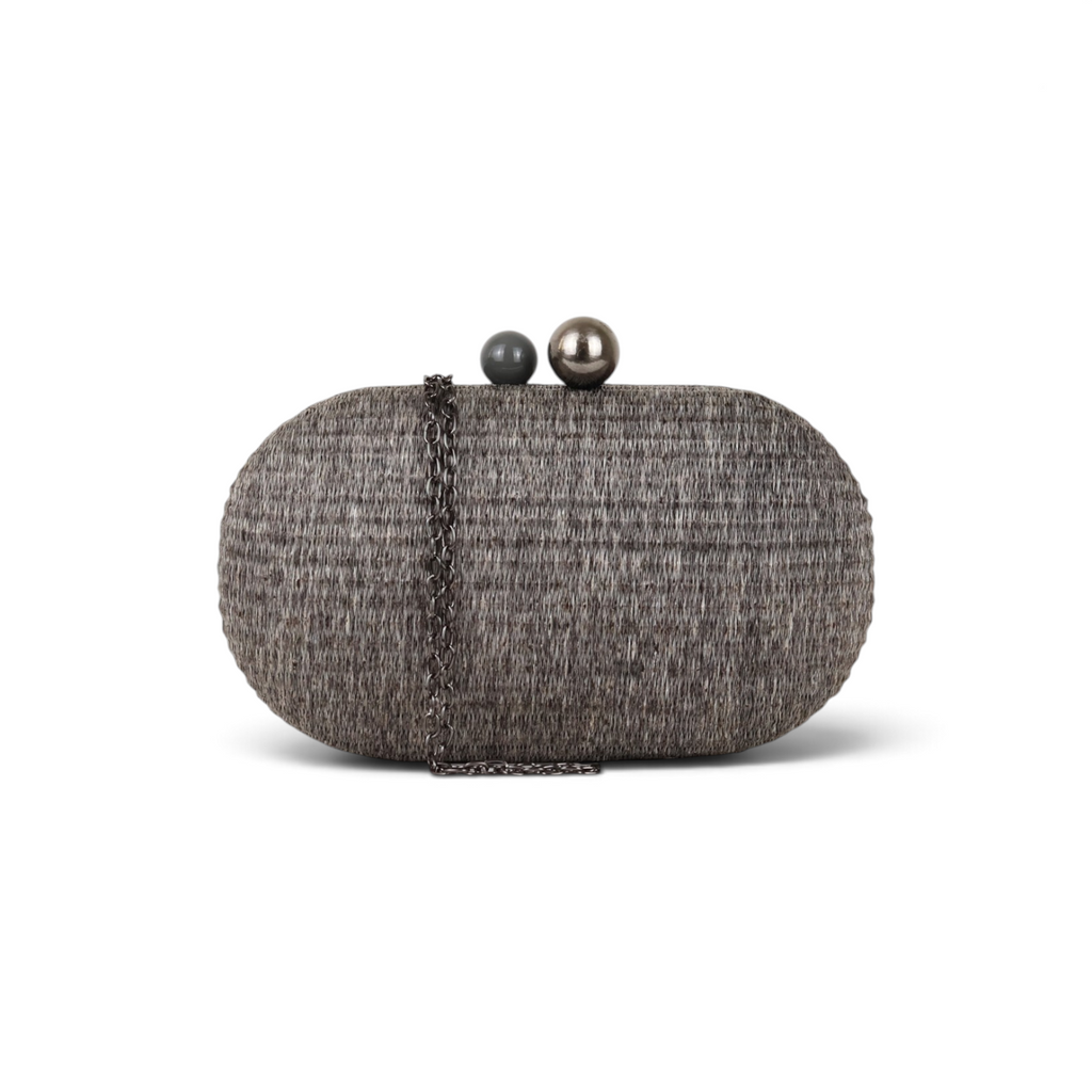 Bolsa Clutch Festa Oval Palha Cinza