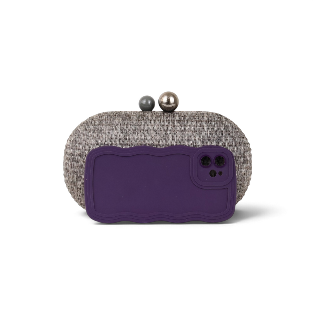 Bolsa Clutch Festa Oval Palha Cinza