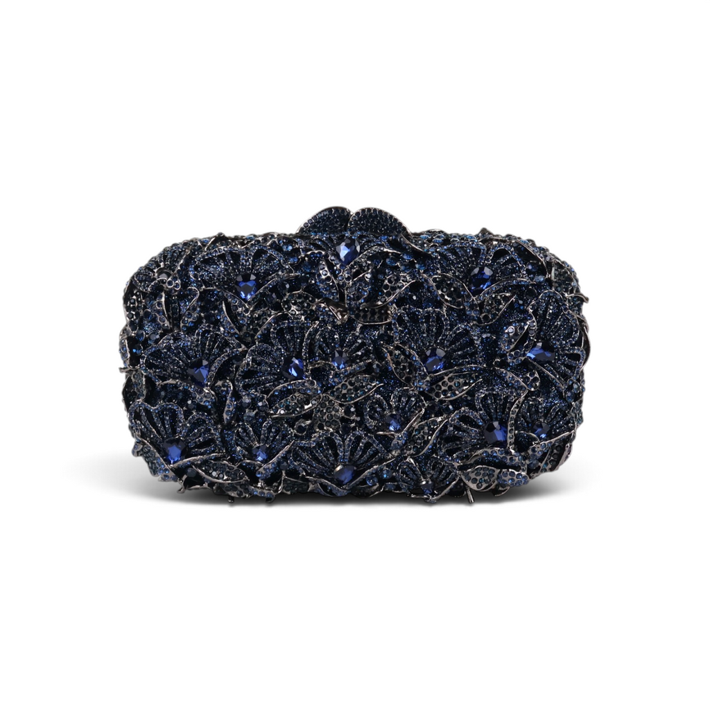 Bolsa Festa Clutch Pedraria Strass Azul Marinho