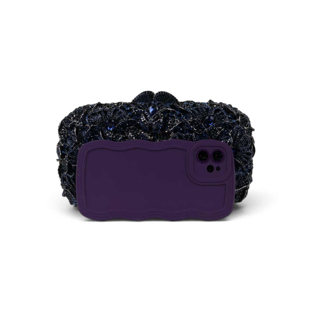 Bolsa Festa Clutch Pedraria Strass Azul Marinho
