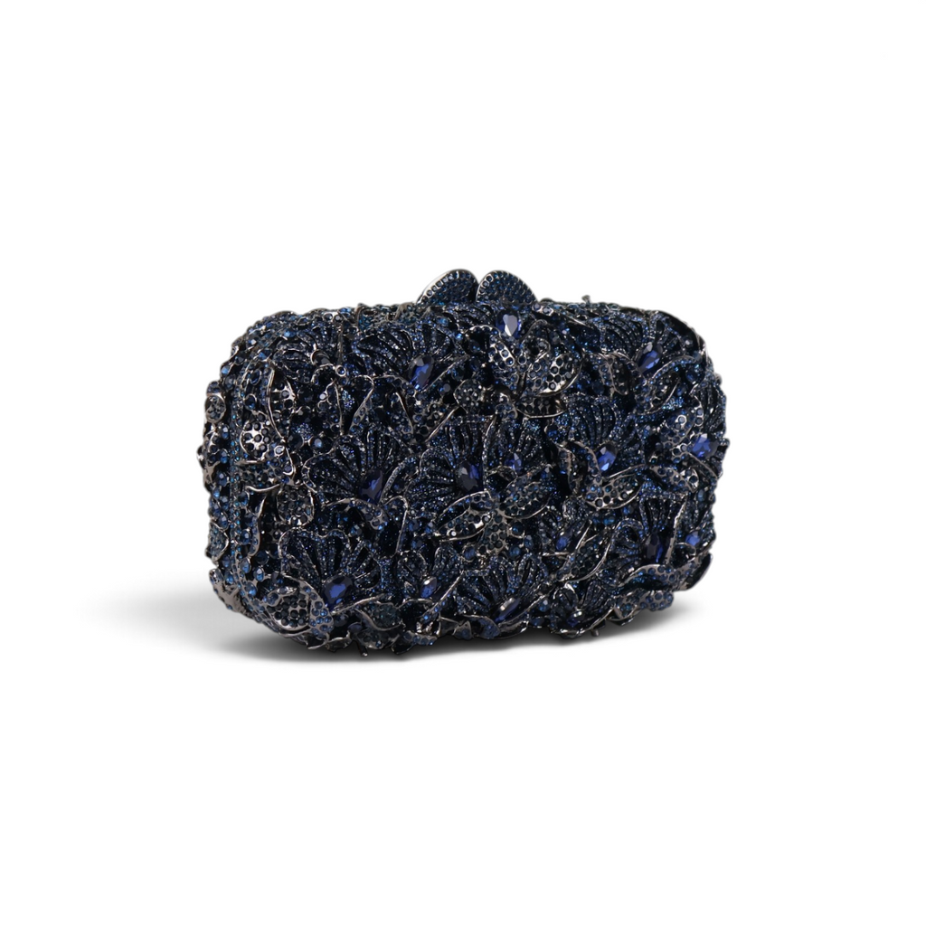 Bolsa Festa Clutch Pedraria Strass Azul Marinho