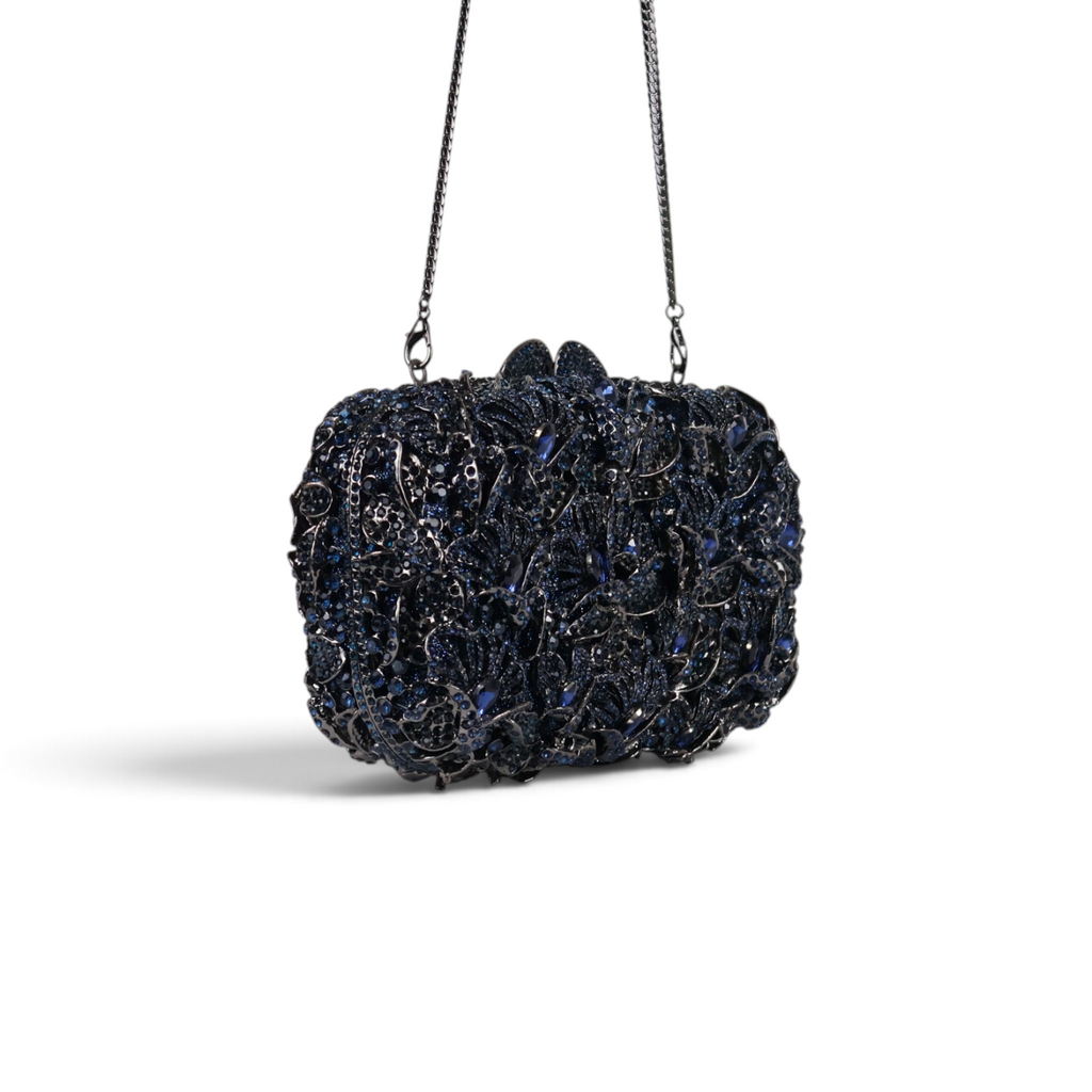 Bolsa Festa Clutch Pedraria Strass Azul Marinho
