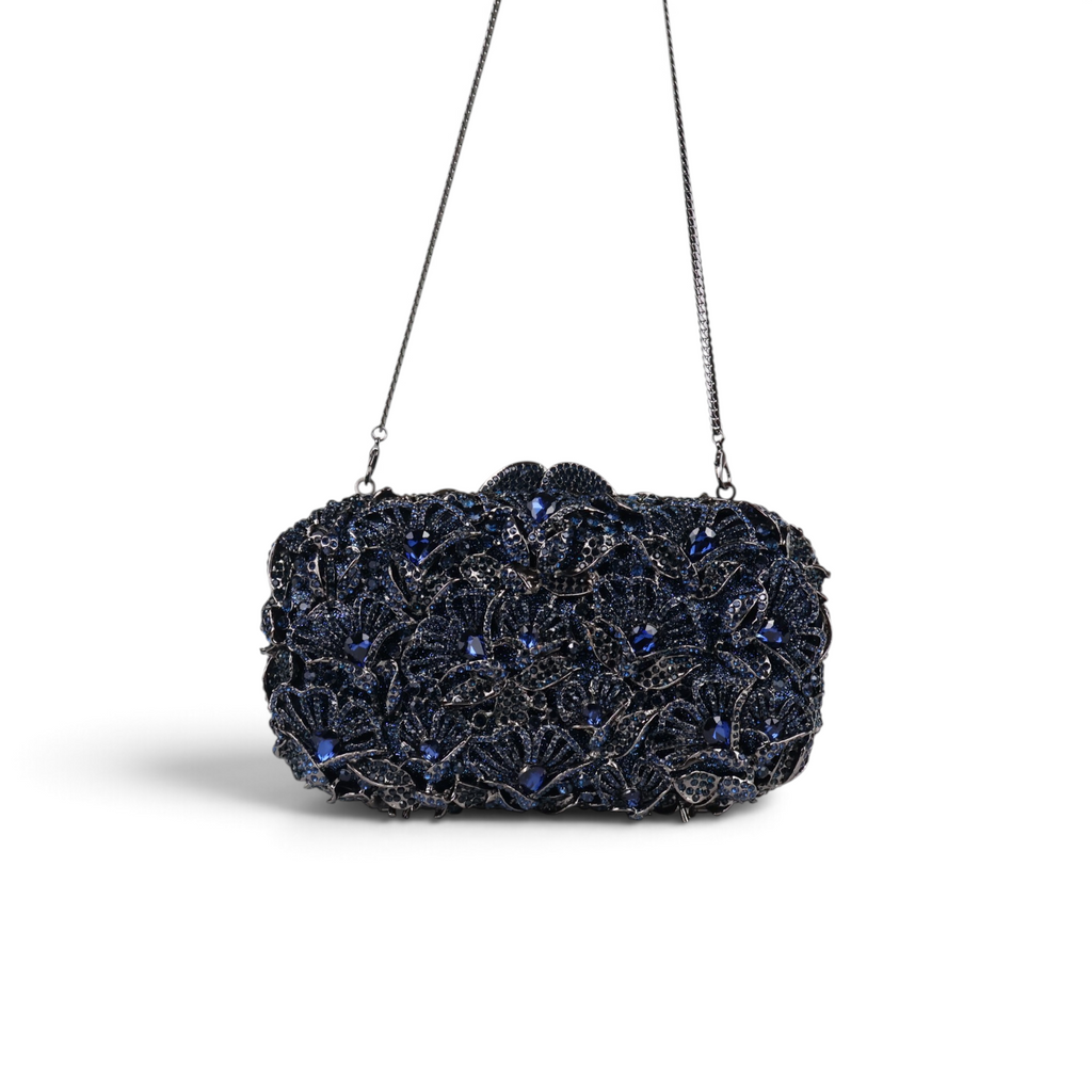 Bolsa Festa Clutch Pedraria Strass Azul Marinho