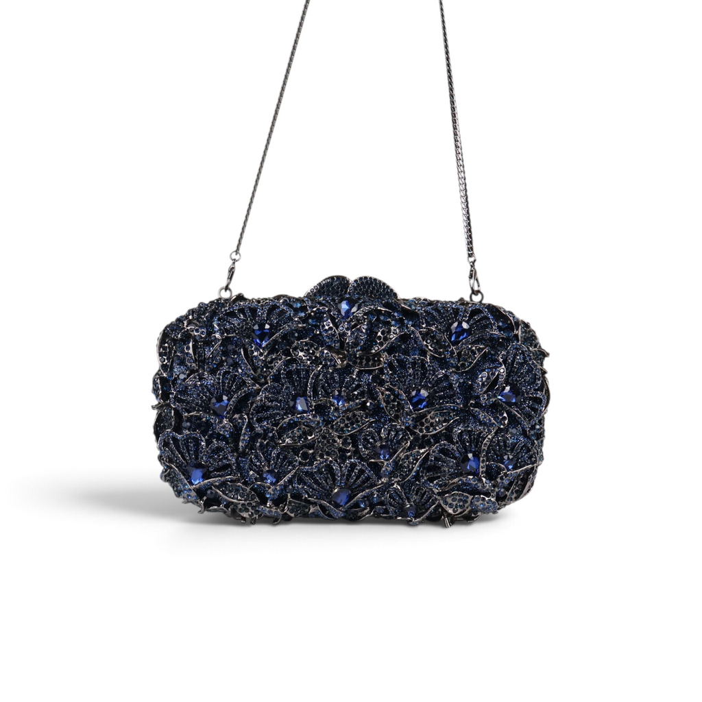 Bolsa Festa Clutch Pedraria Strass Azul Marinho