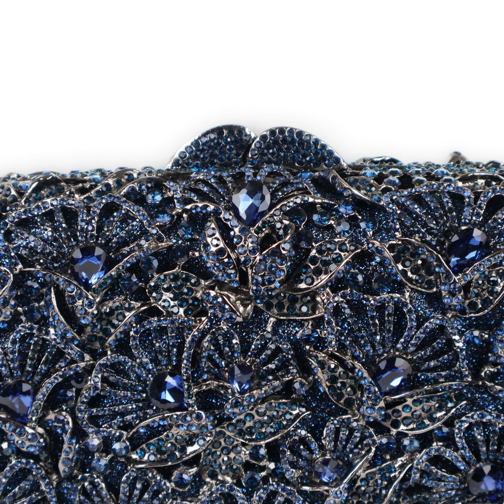 Bolsa Festa Clutch Pedraria Strass Azul Marinho