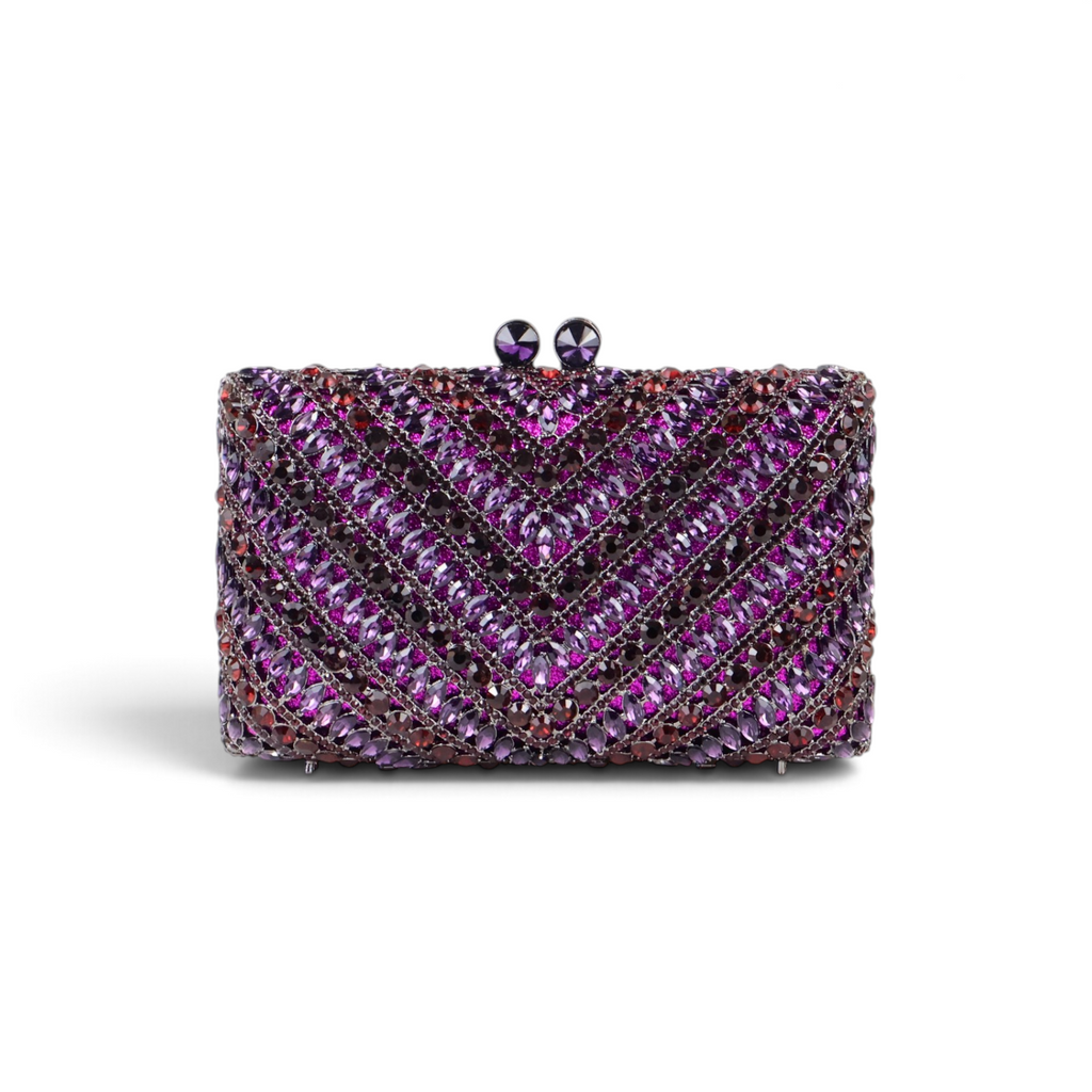 Bolsa Festa Clutch Pedraria Strass Roxa