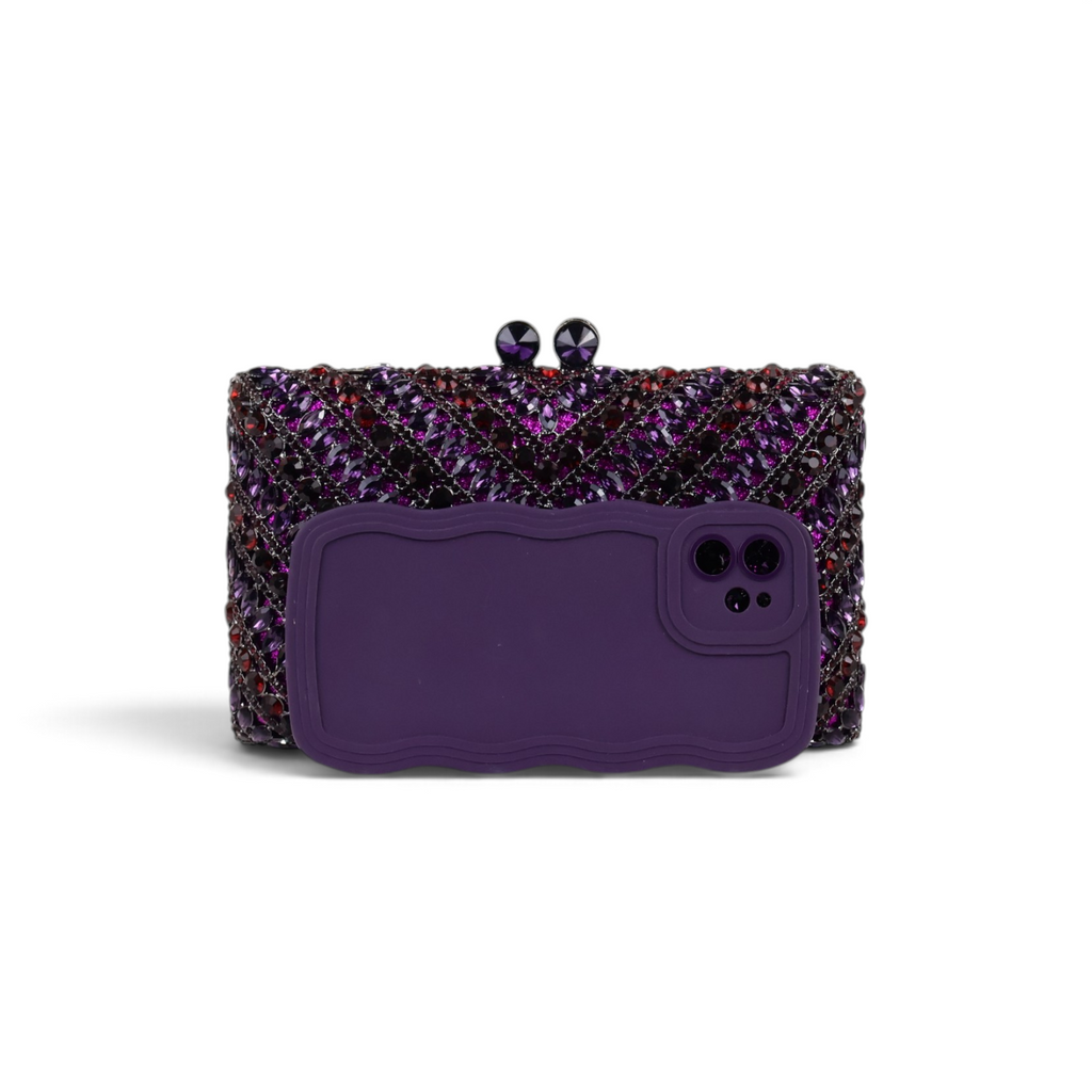 Bolsa Festa Clutch Pedraria Strass Roxa