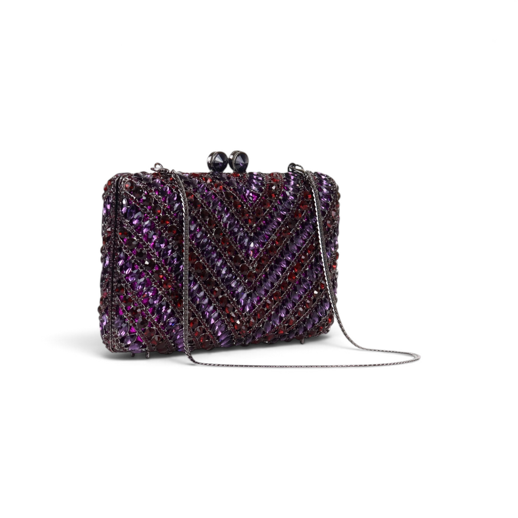 Bolsa Festa Clutch Pedraria Strass Roxa