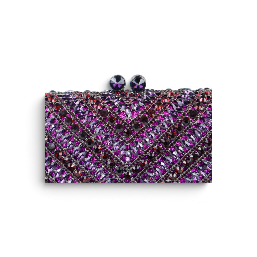Bolsa Festa Clutch Pedraria Strass Roxa