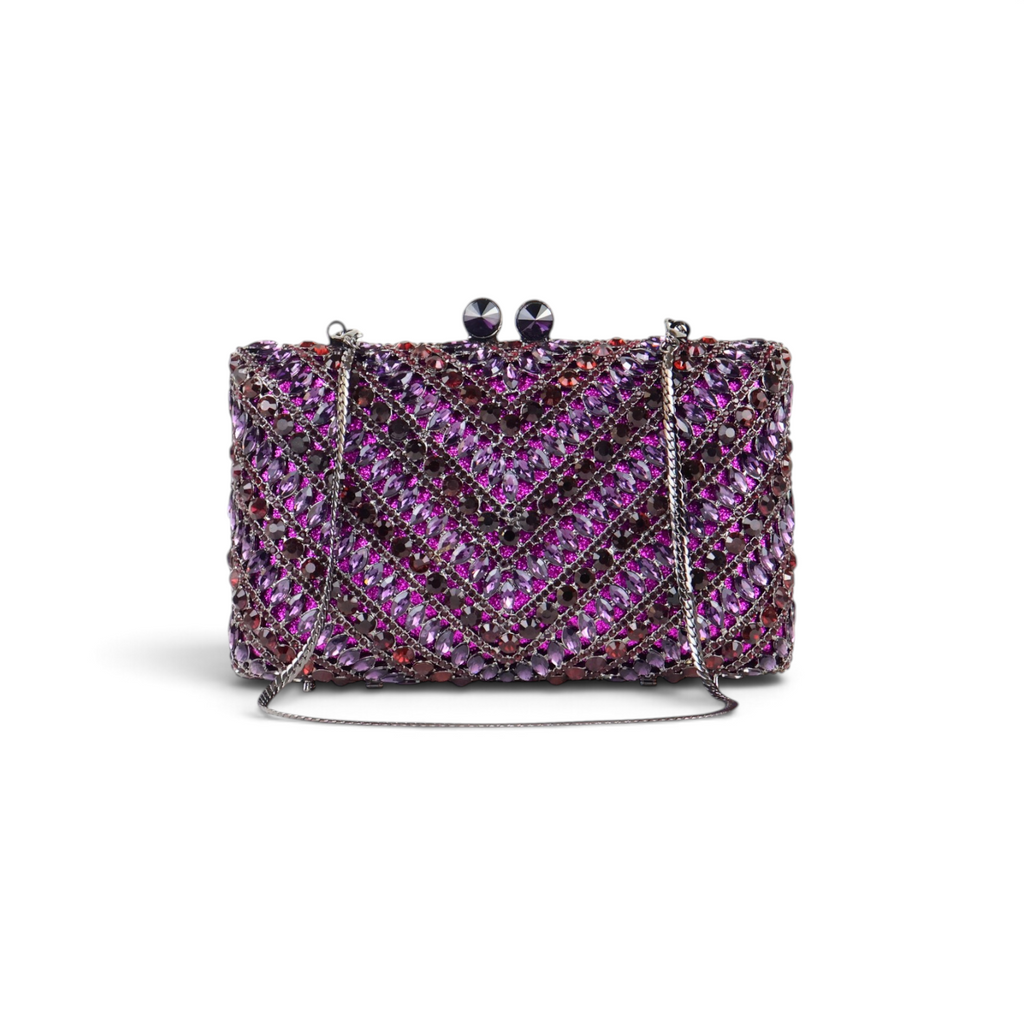 Bolsa Festa Clutch Pedraria Strass Roxa