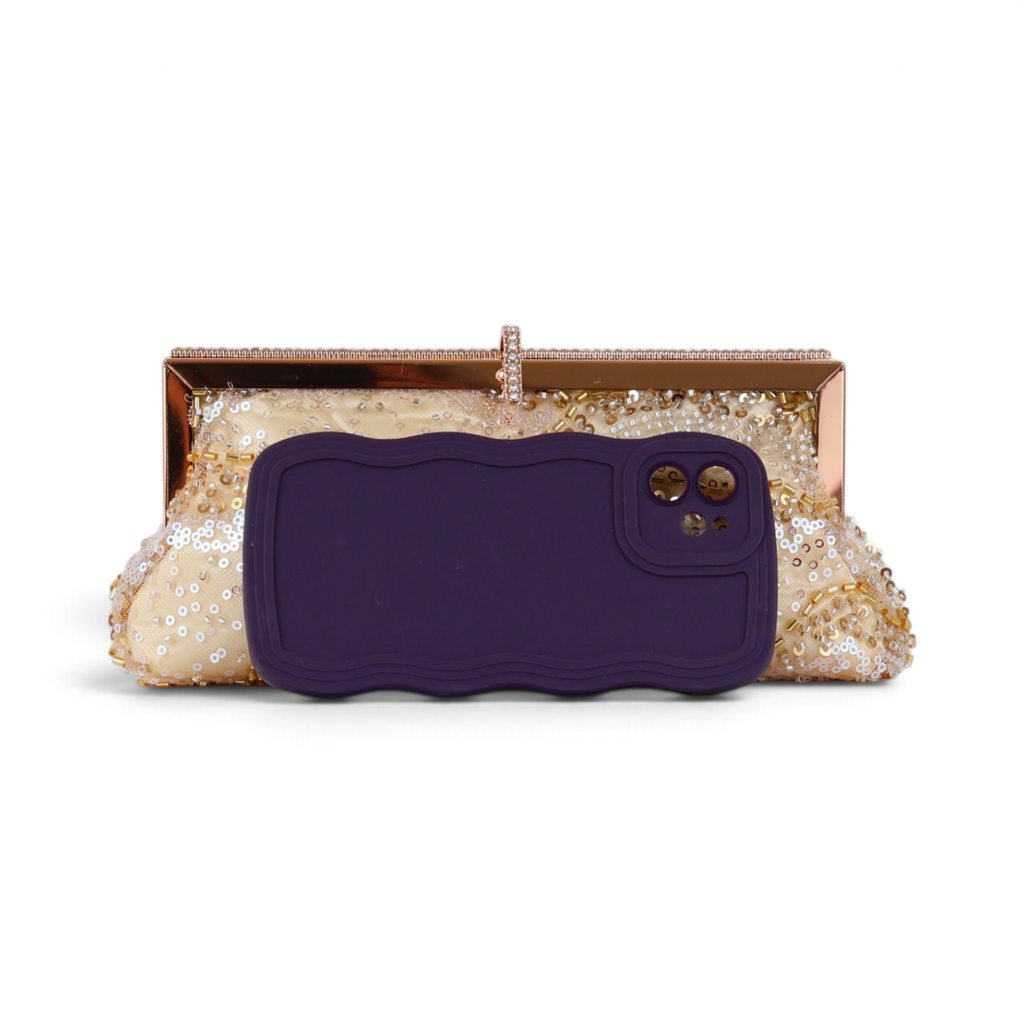 Bolsa Pouch Bordada Dourada