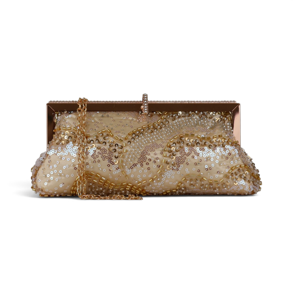 Bolsa Pouch Bordada Dourada