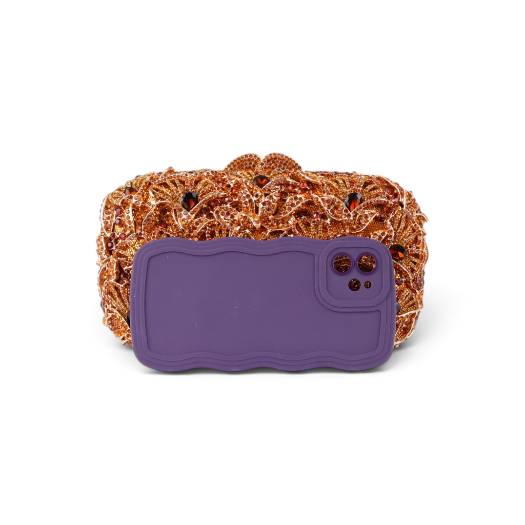Bolsa Festa Clutch Pedraria Strass Laranja Âmbar
