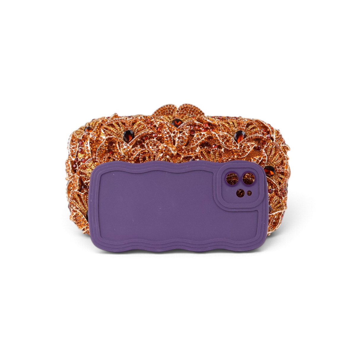 Bolsa Festa Clutch Pedraria Strass Laranja Âmbar