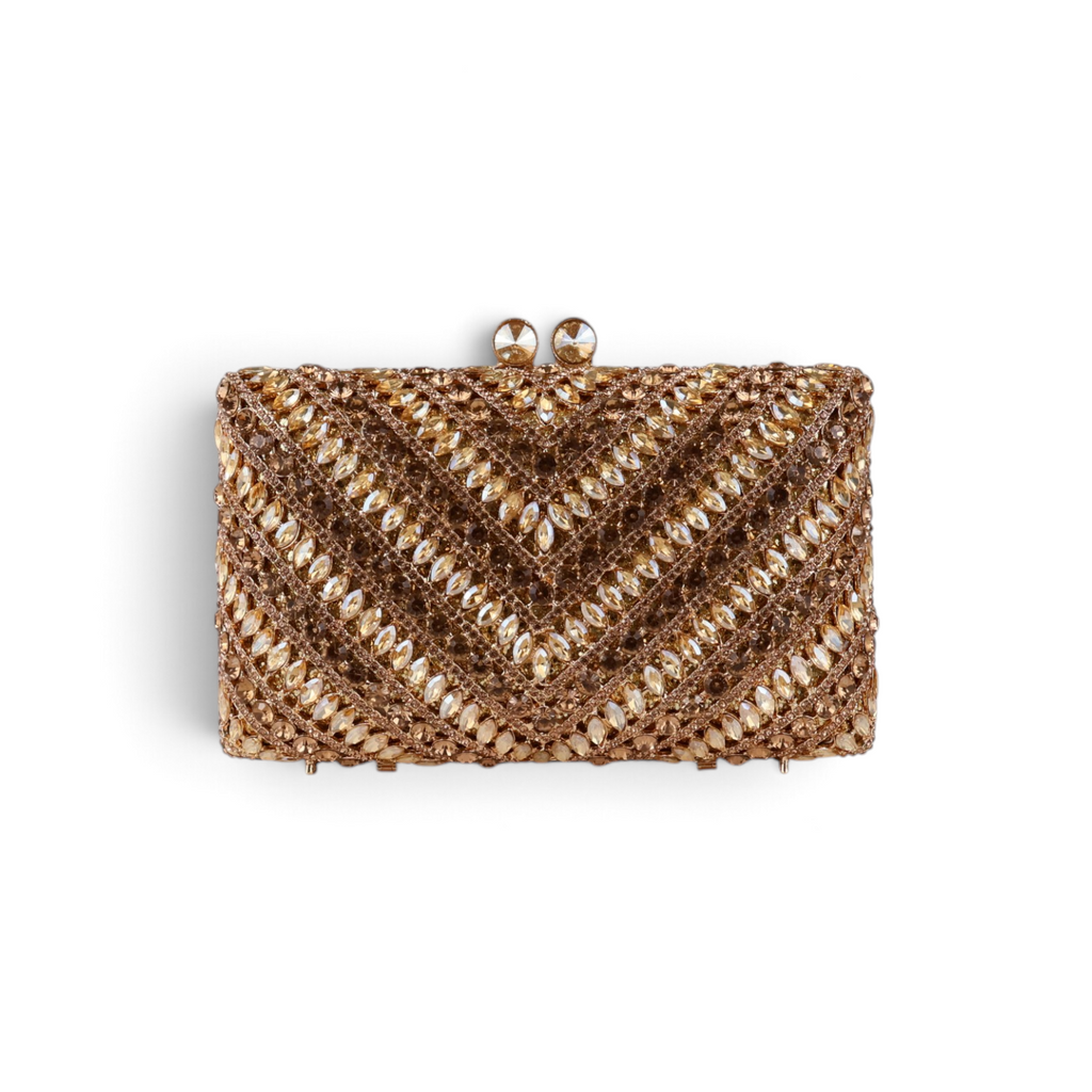 Bolsa Festa Clutch Pedraria Strass Dourado Claro e Escuro