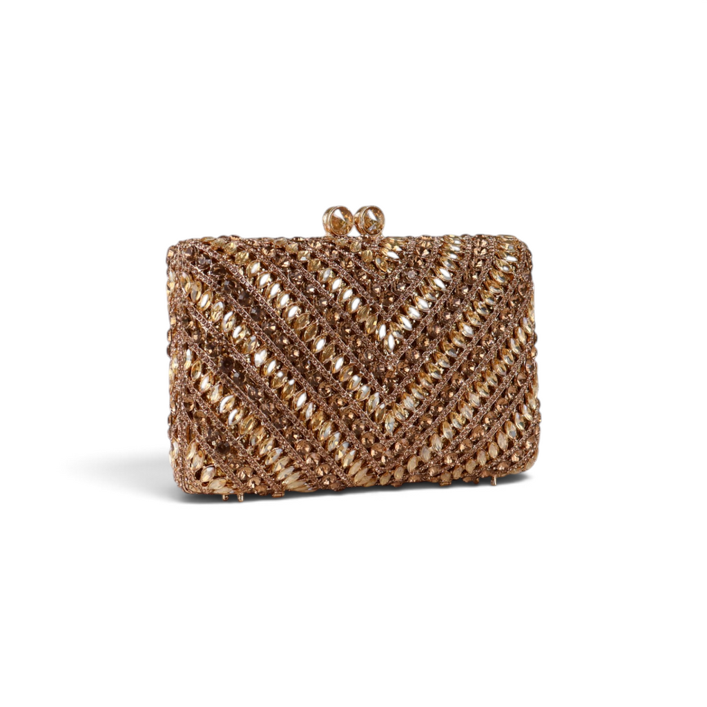 Bolsa Festa Clutch Pedraria Strass Dourado Claro e Escuro