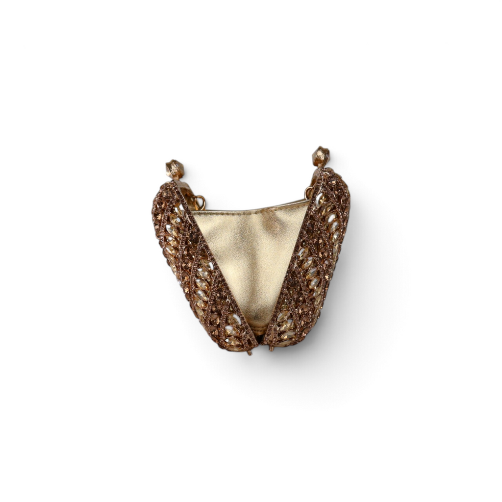 Bolsa Festa Clutch Pedraria Strass Dourado Claro e Escuro