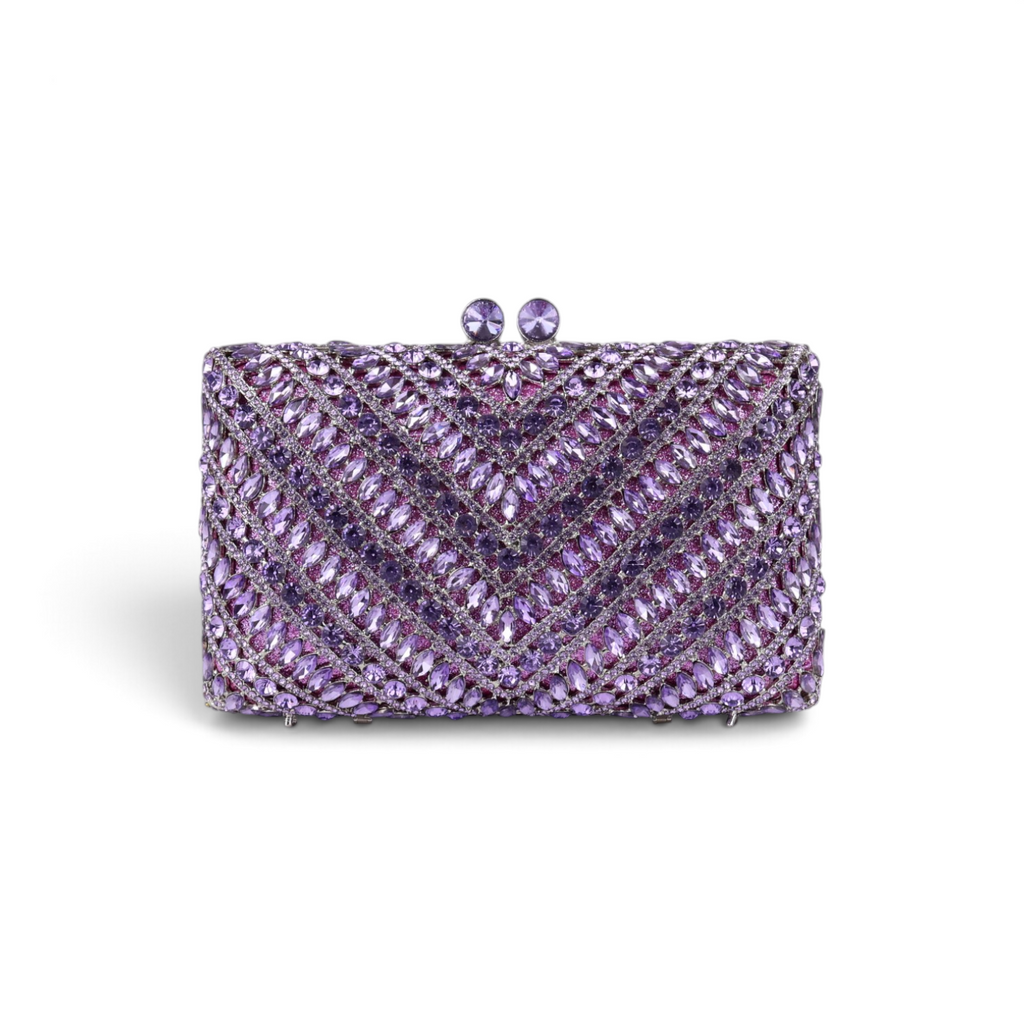Bolsa Festa Clutch Pedraria Strass Lilás
