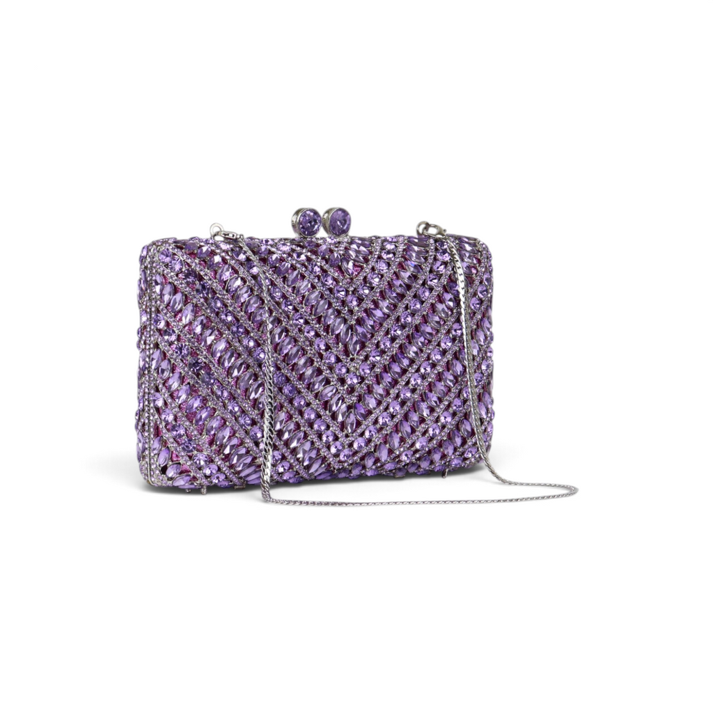 Bolsa Festa Clutch Pedraria Strass Lilás