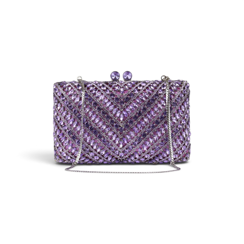 Bolsa Festa Clutch Pedraria Strass Lilás