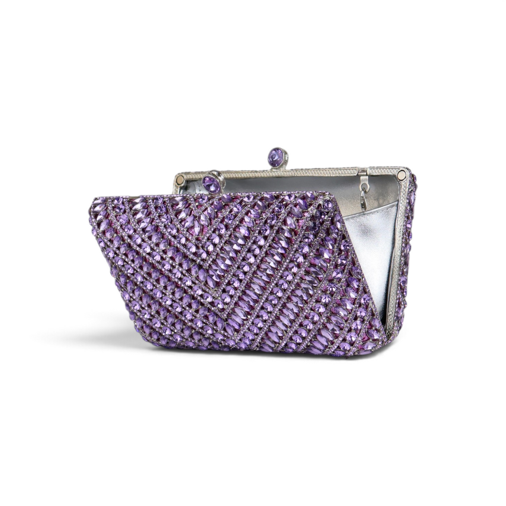 Bolsa Festa Clutch Pedraria Strass Lilás