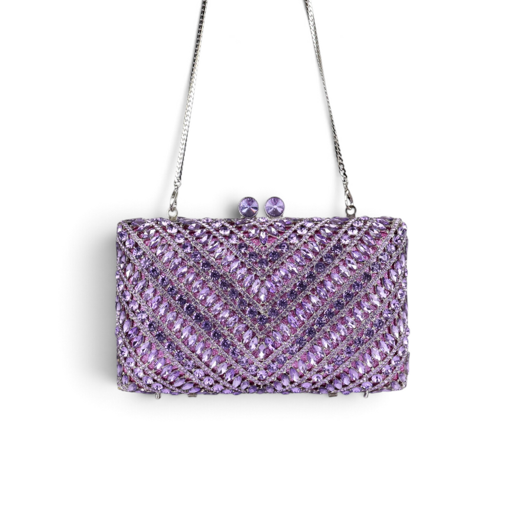 Bolsa Festa Clutch Pedraria Strass Lilás