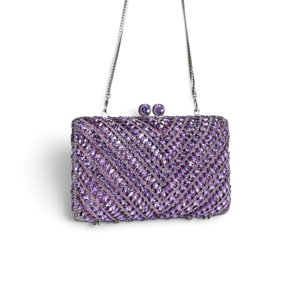 Bolsa Festa Clutch Pedraria Strass Lilás