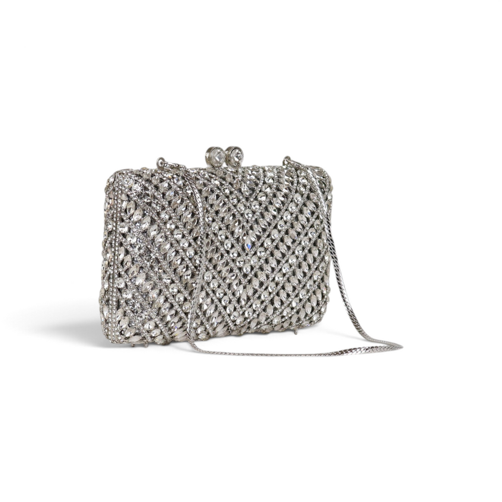 Bolsa Festa Clutch Pedraria Strass Prata