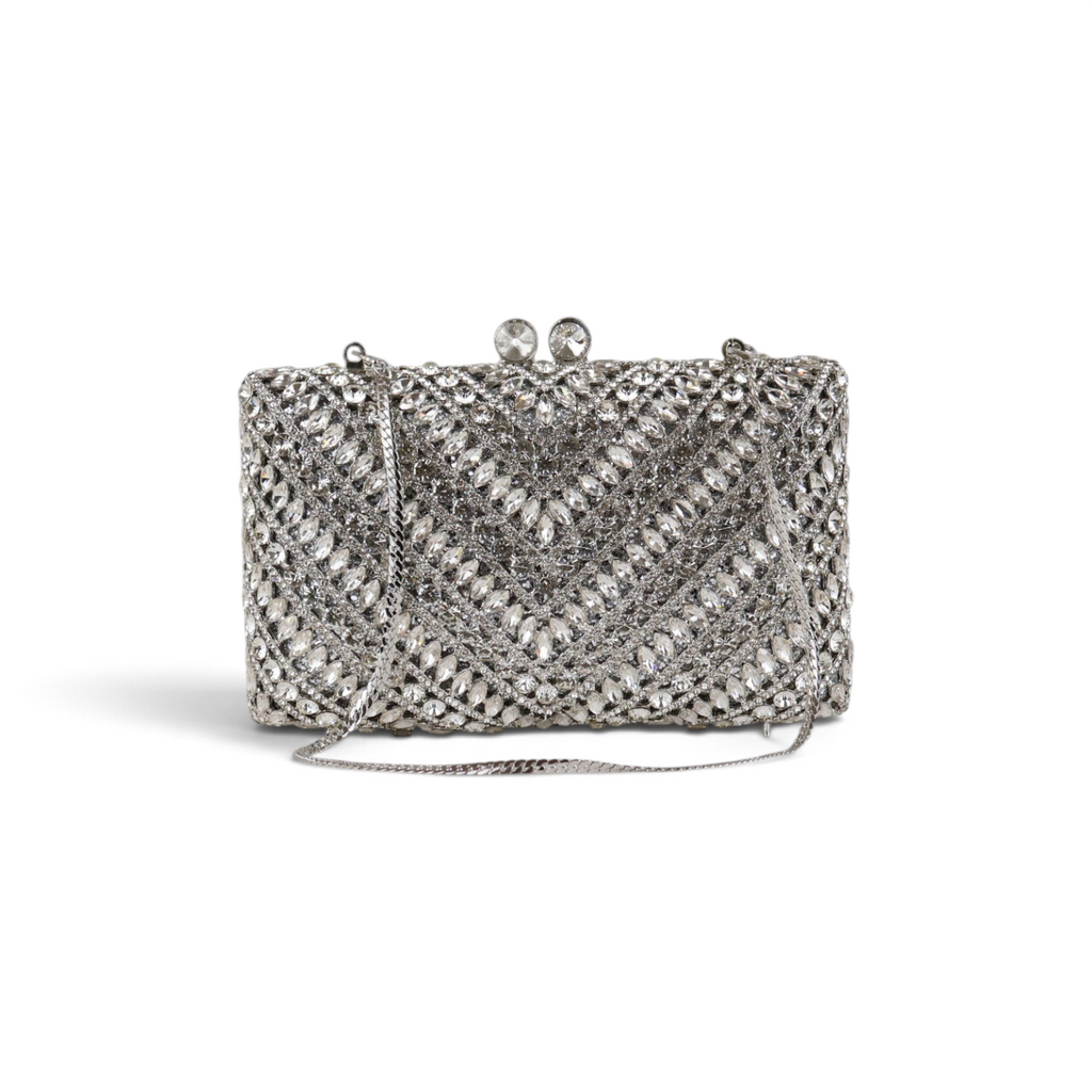 Bolsa Festa Clutch Pedraria Strass Prata
