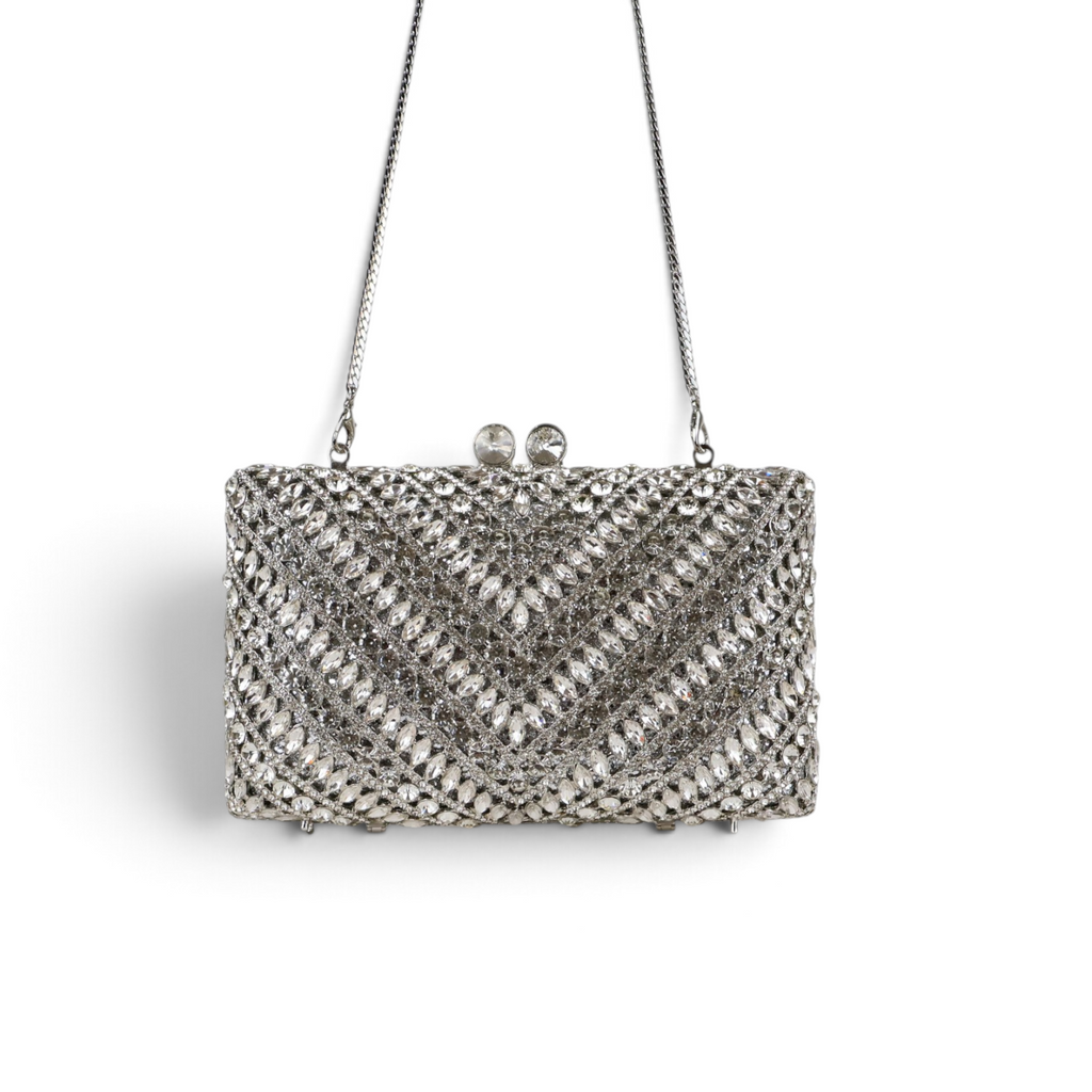 Bolsa Festa Clutch Pedraria Strass Prata