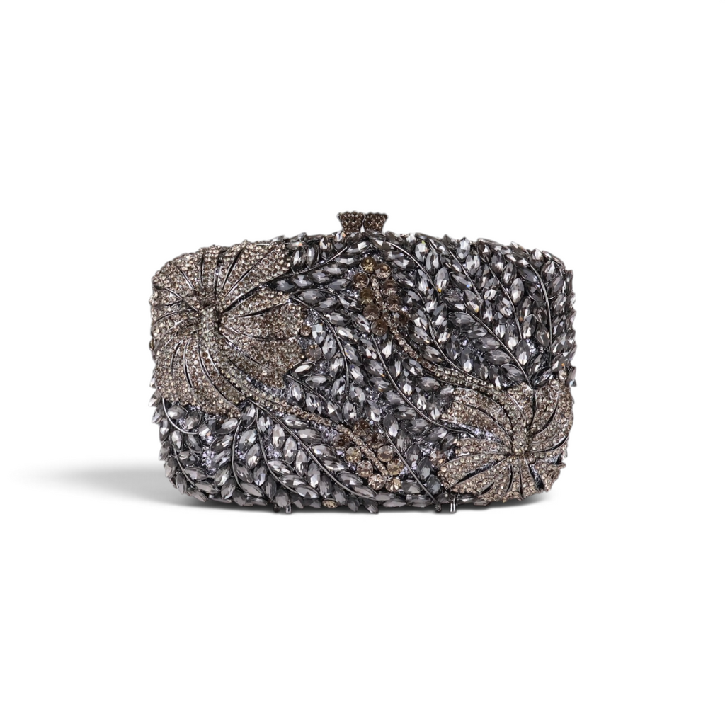 Bolsa Festa Clutch Pedraria Strass Prata Grafite