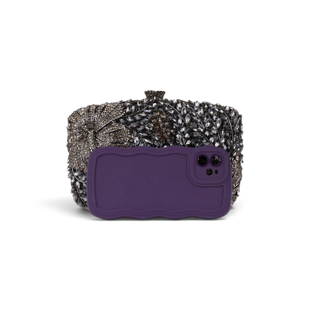 Bolsa Festa Clutch Pedraria Strass Prata Grafite