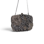 Bolsa Festa Clutch Pedraria Strass Prata Grafite