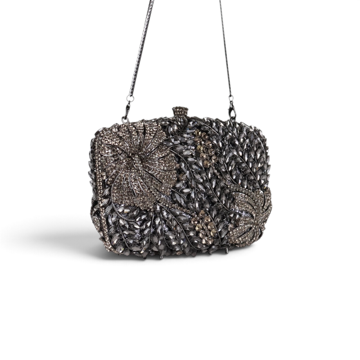 Bolsa Festa Clutch Pedraria Strass Prata Grafite