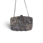 Bolsa Festa Clutch Pedraria Strass Prata Grafite
