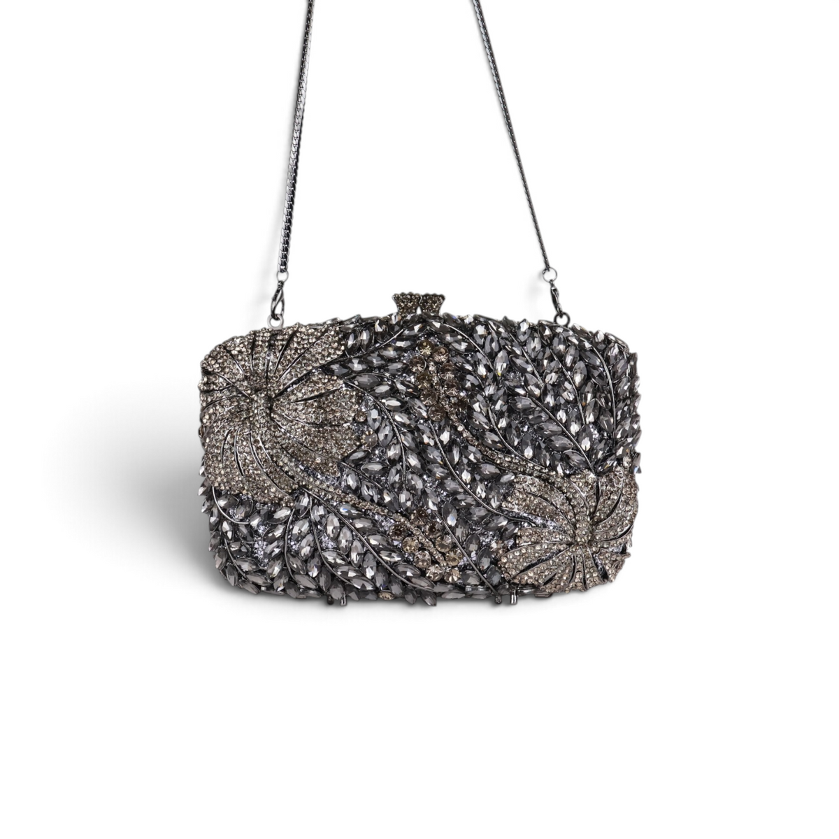 Bolsa Festa Clutch Pedraria Strass Prata Grafite