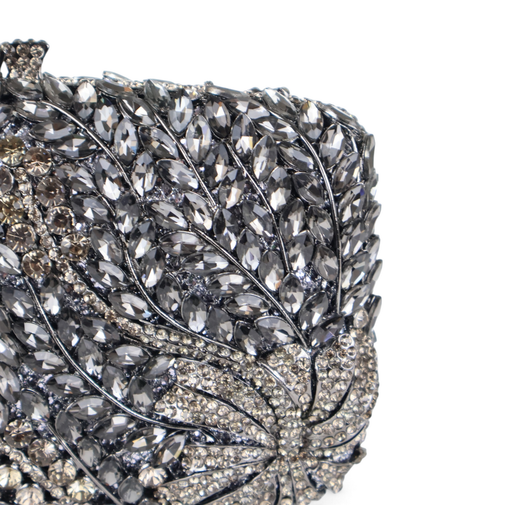 Bolsa Festa Clutch Pedraria Strass Prata Grafite