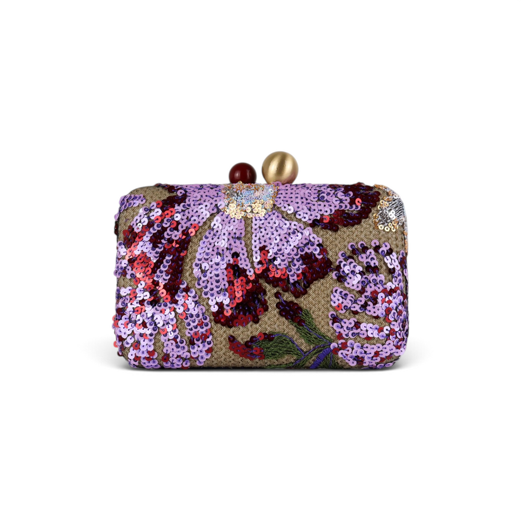 Bolsa Clutch Festa Bordada Flores Roxa
