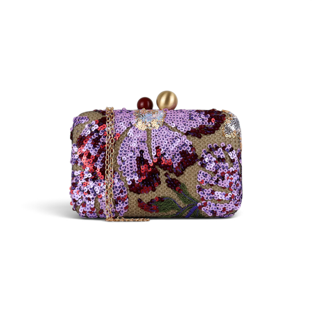 Bolsa Clutch Festa Bordada Flores Roxa