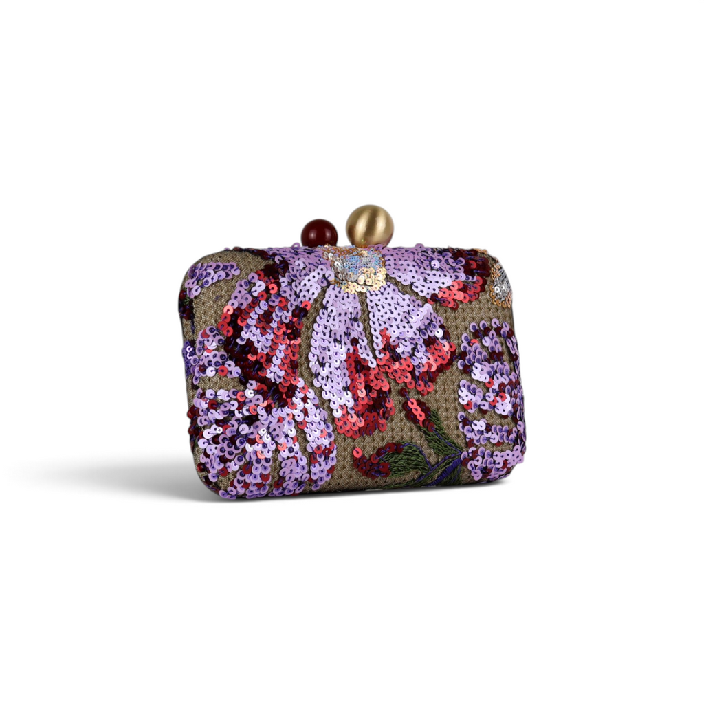Bolsa Clutch Festa Bordada Flores Roxa