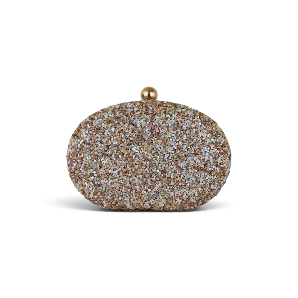 Bolsa Festa Clutch Pedraria Bege Oval