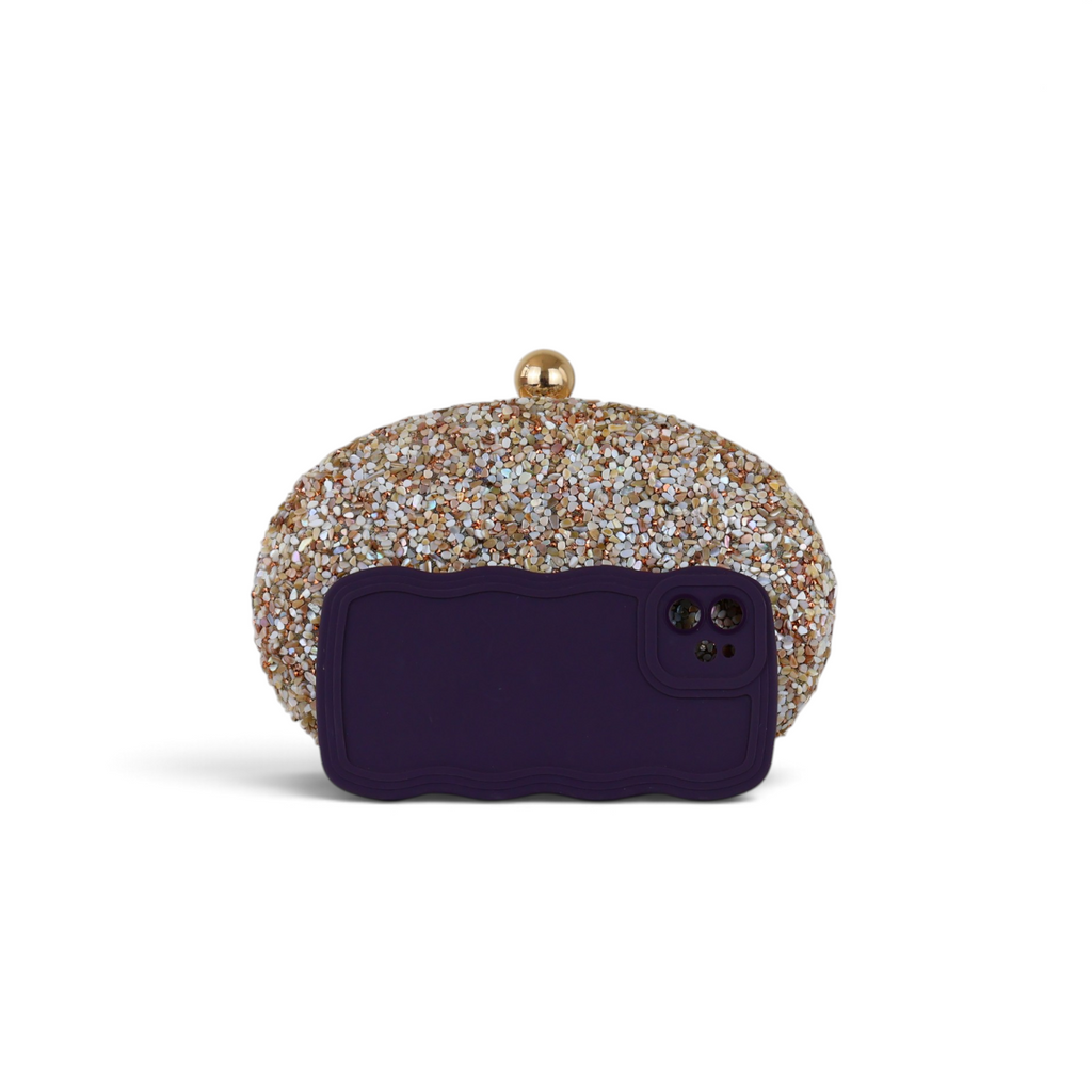 Bolsa Festa Clutch Pedraria Bege Oval