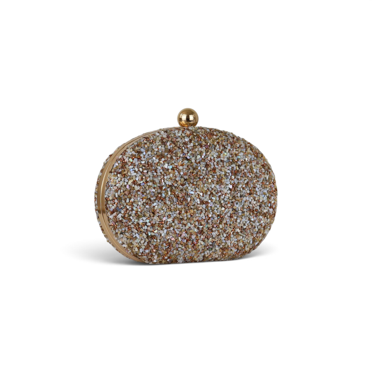 Bolsa Festa Clutch Pedraria Bege Oval