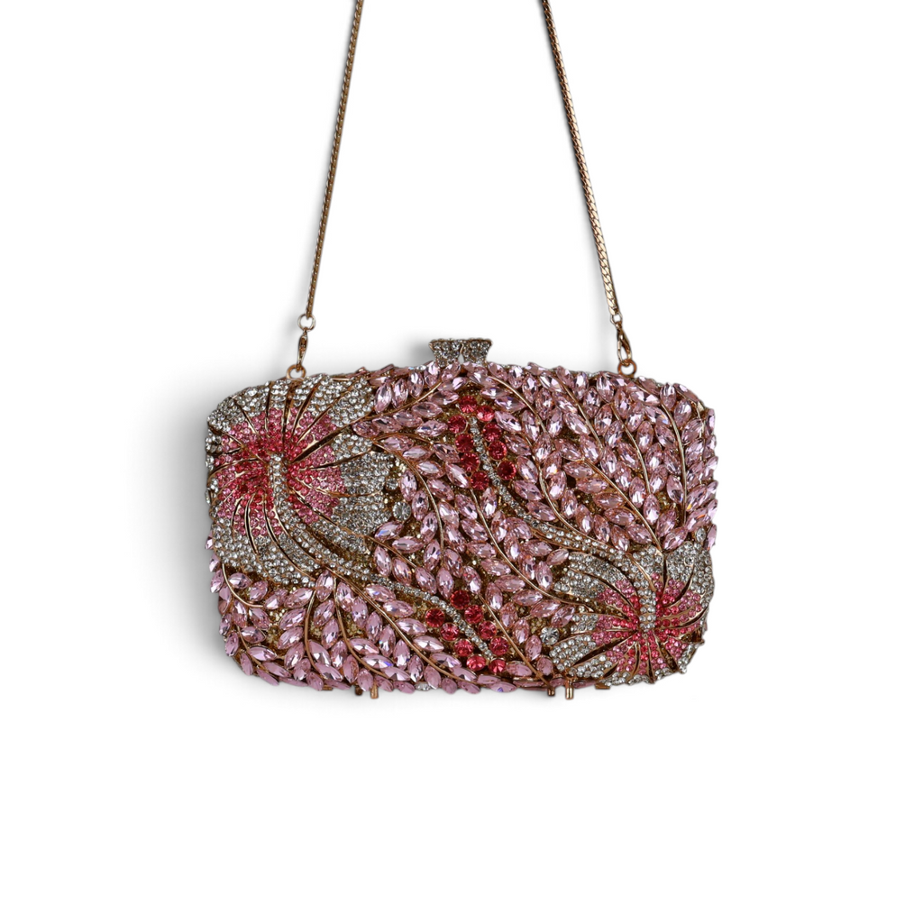 Bolsa Festa Clutch Pedraria Strass Rosa