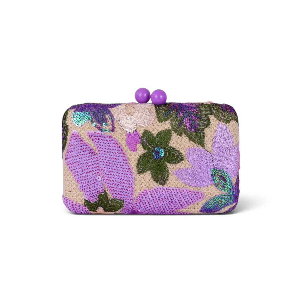 Bolsa Clutch Festa Bordada Flores Roxa