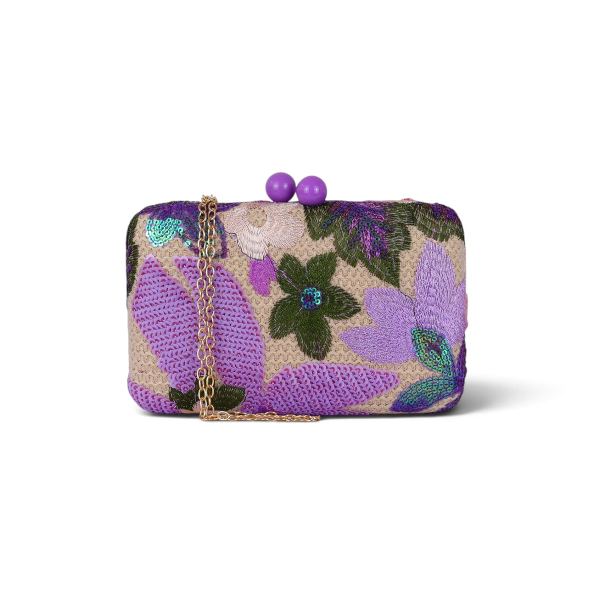 Bolsa Clutch Festa Bordada Flores Roxa