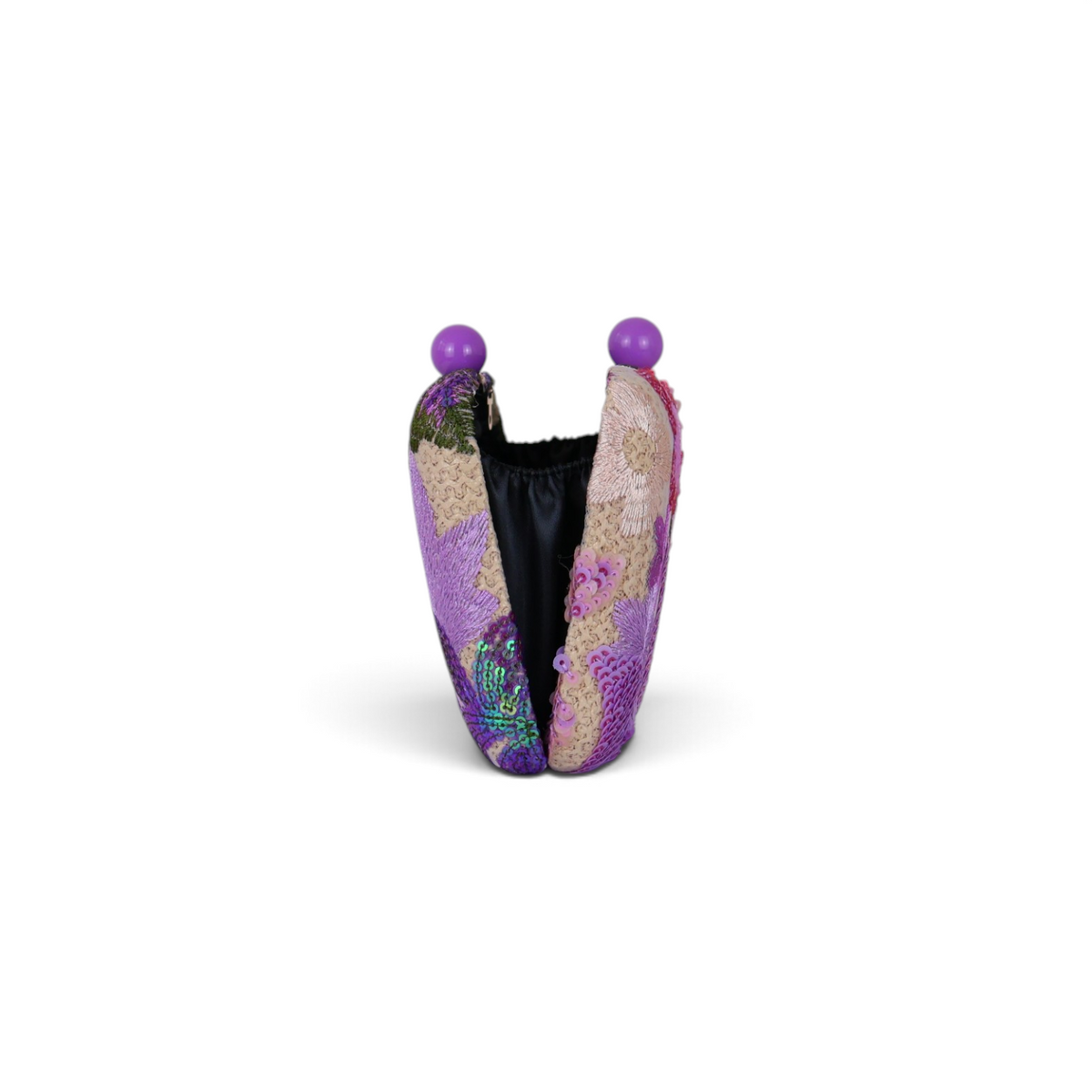 Bolsa Clutch Festa Bordada Flores Roxa