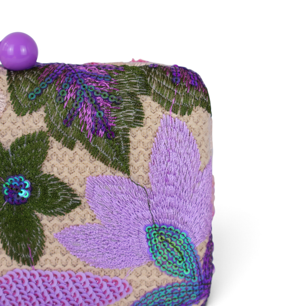 Bolsa Clutch Festa Bordada Flores Roxa