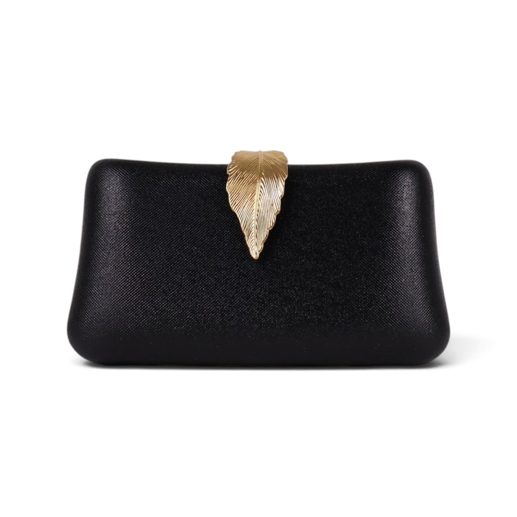 Bolsa Clutch Festa Fecho Folha Preta